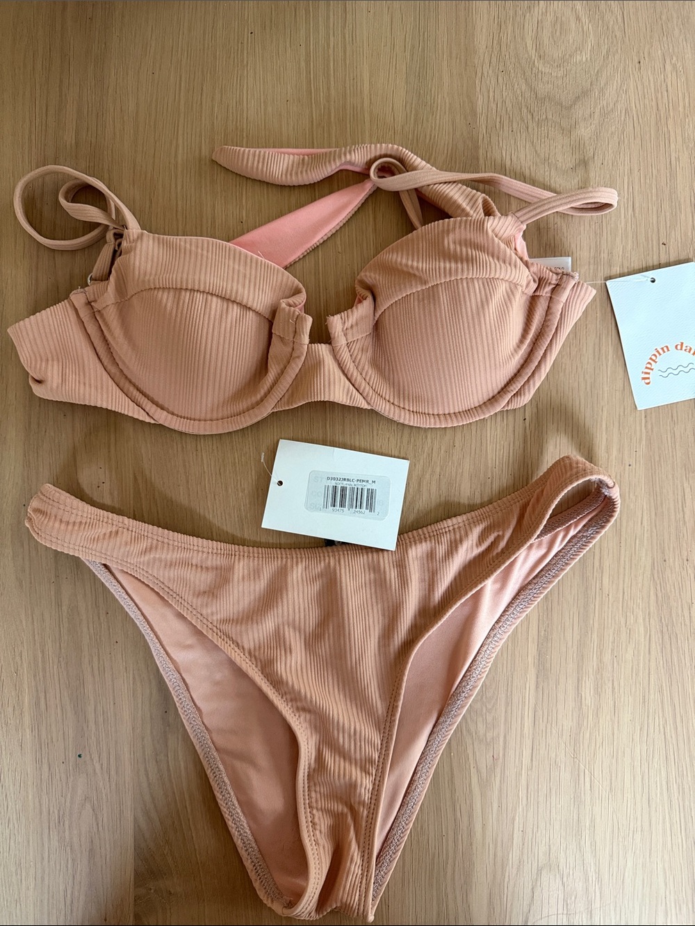 Dippin' Daisy's Ribbed Peach Bikini Set - S Top M Bottom